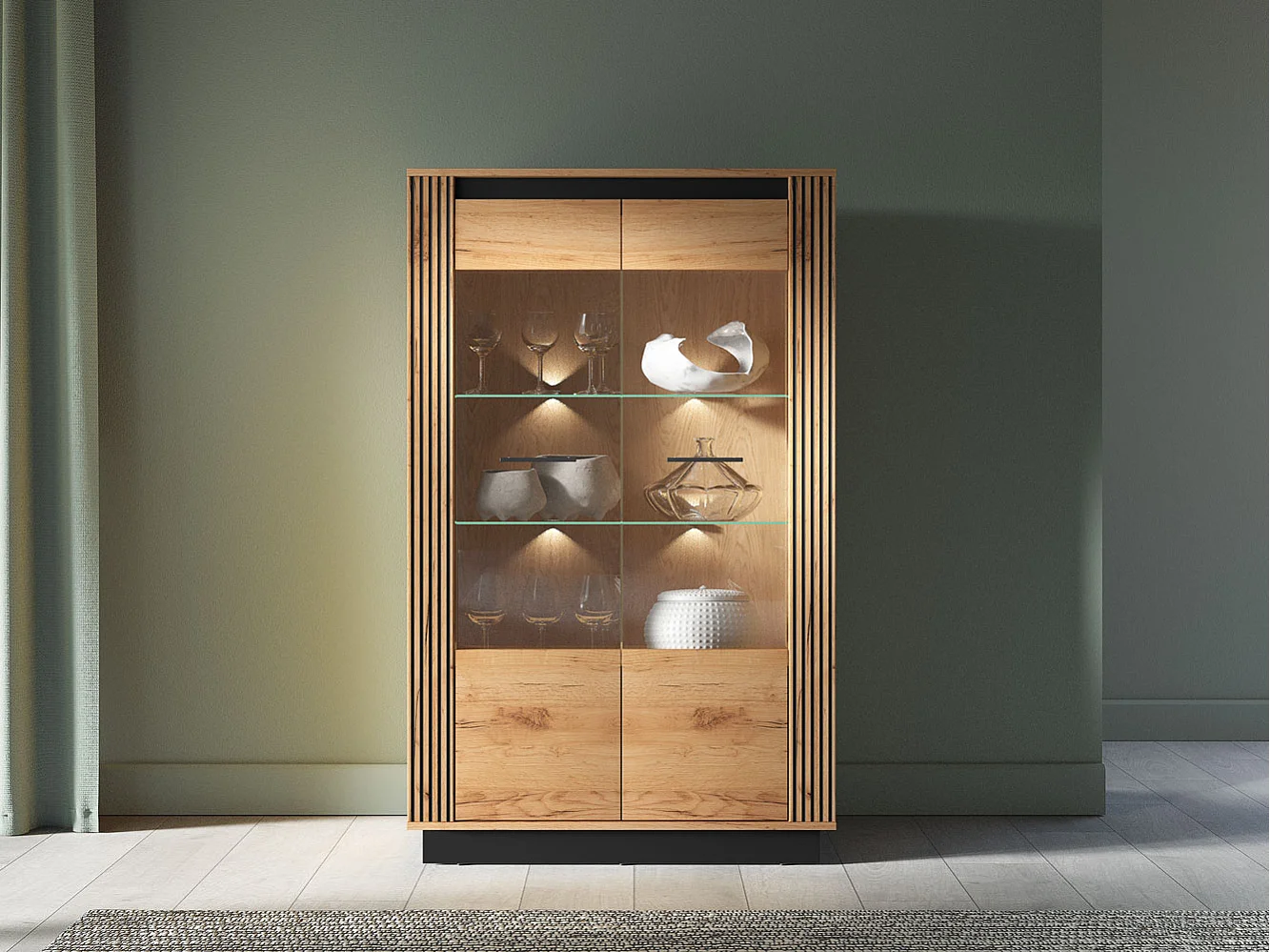 VITRINE Urso Gold Craft Eiche / Schwarz 92 / 40 / 141 cm