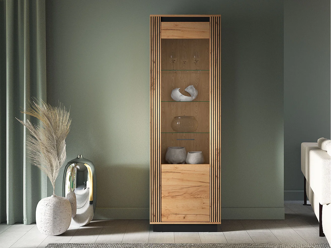 VITRINE Urso Gold Craft Eiche / Schwarz 65 / 40 / 200 cm