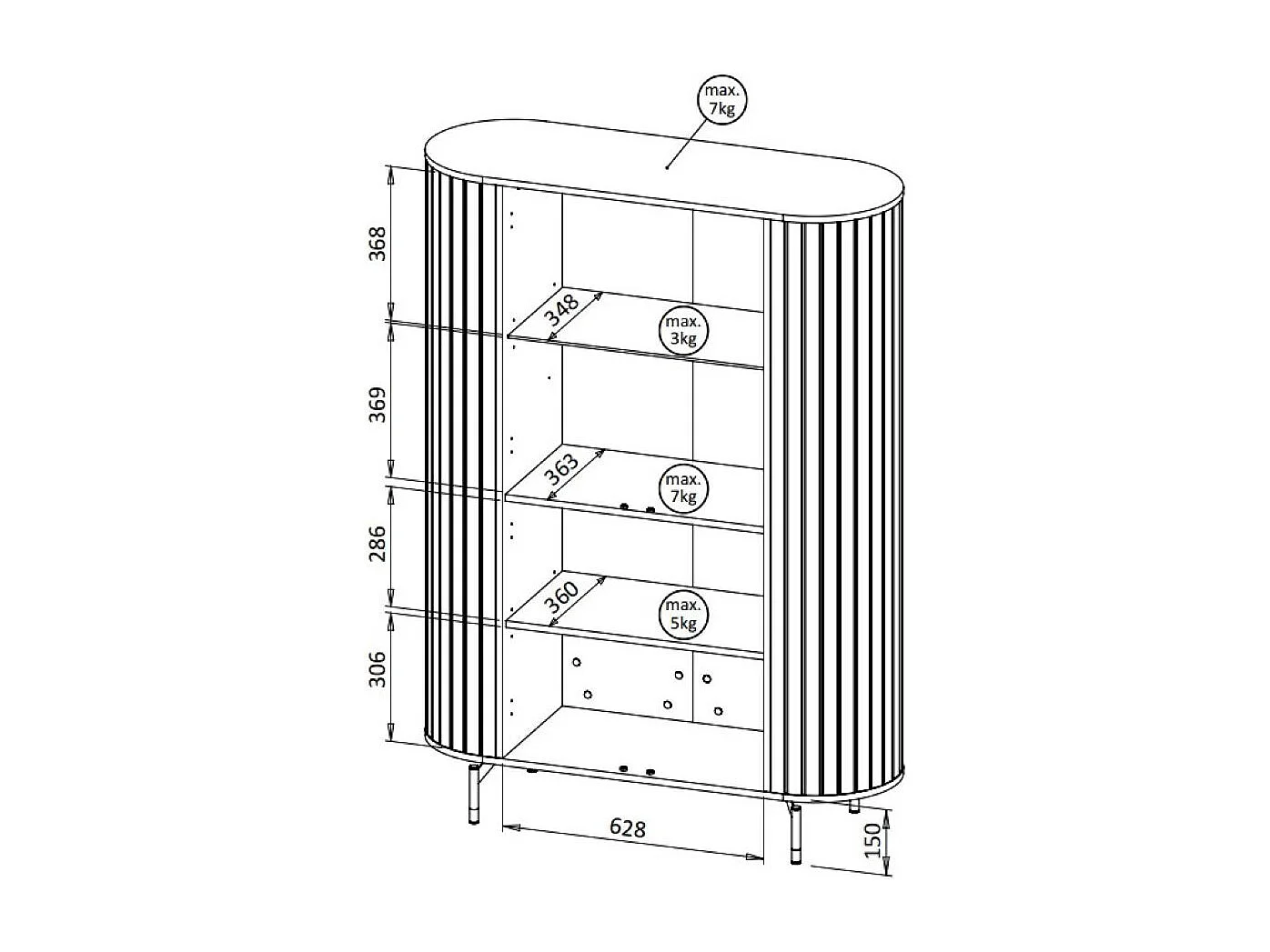 VITRINE Zama Schwarz 112 / 40 / 155 cm ohne Beleuchtung