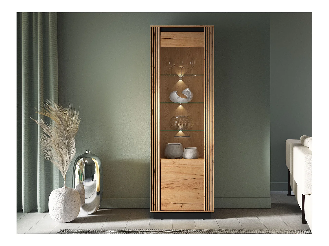 VITRINE Urso Gold Craft Eiche / Schwarz 65 / 40 / 200 cm