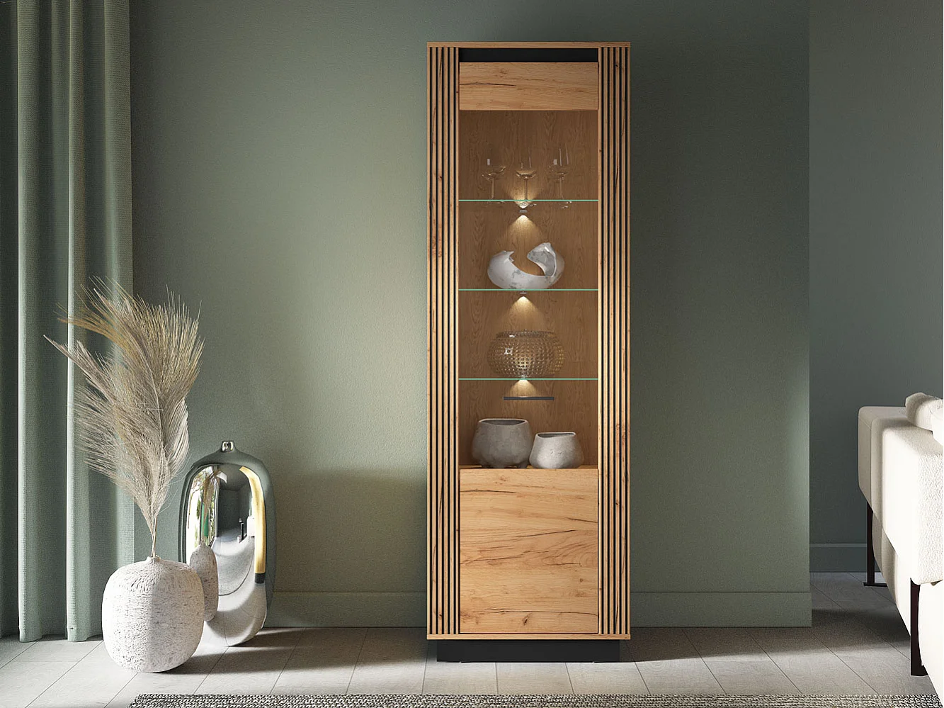 VITRINE Urso Gold Craft Eiche / Schwarz 65 / 40 / 200 cm