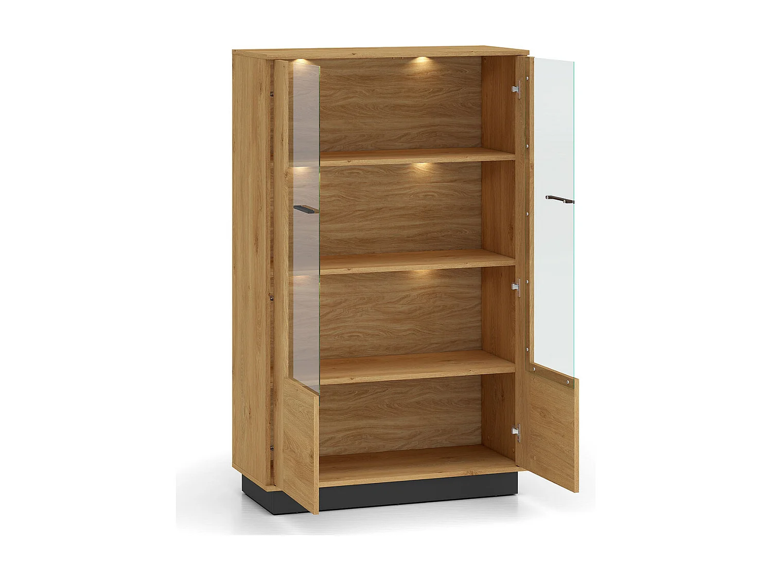 VITRINE Modesto Eiche Style hell / Schwarz 92 / 40 / 149 cm