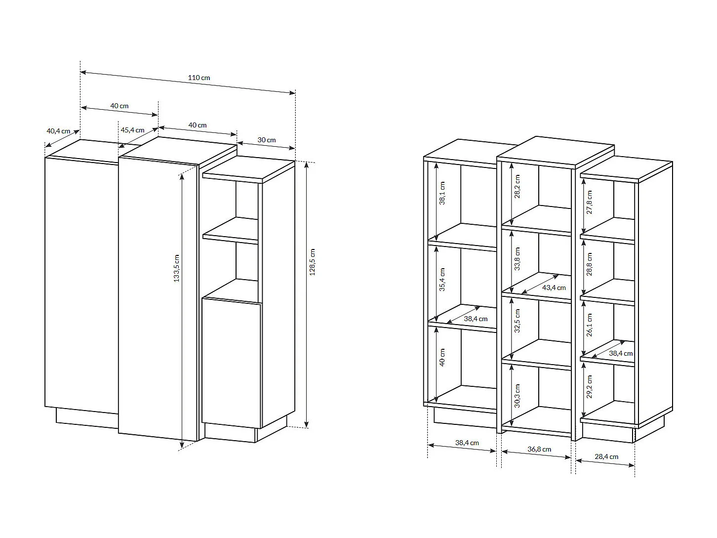 KOMMODE 3D weiß / gold craft oak 110cm / 45 cm / 133,5 cm