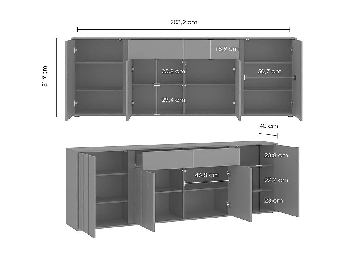 SIDEBOARD Veddel grau-grün / anthrazit 203 / 40 / 82cm