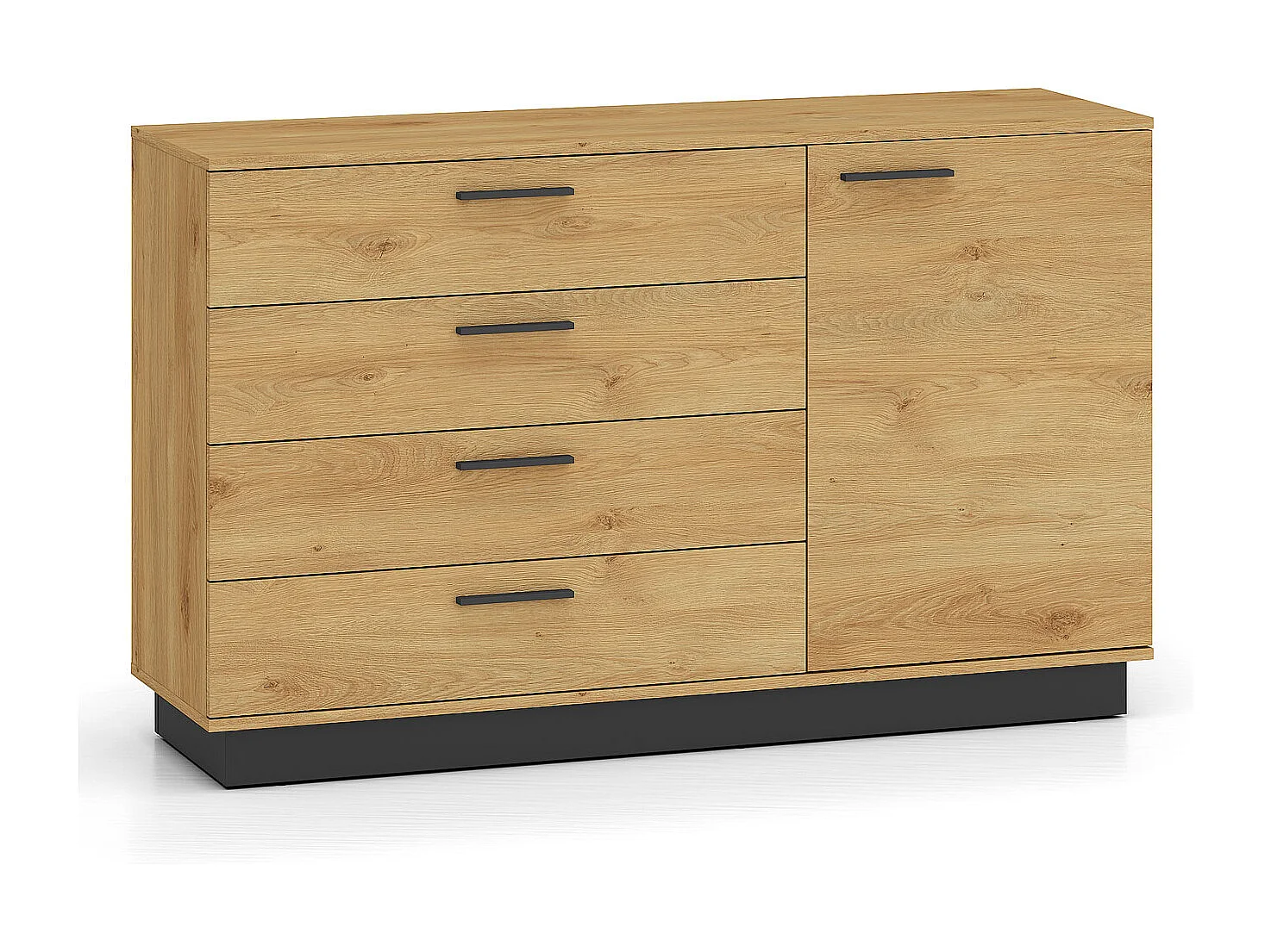 KOMMODE Modesto Eiche Style hell / Schwarz 138 / 40 / 86 cm