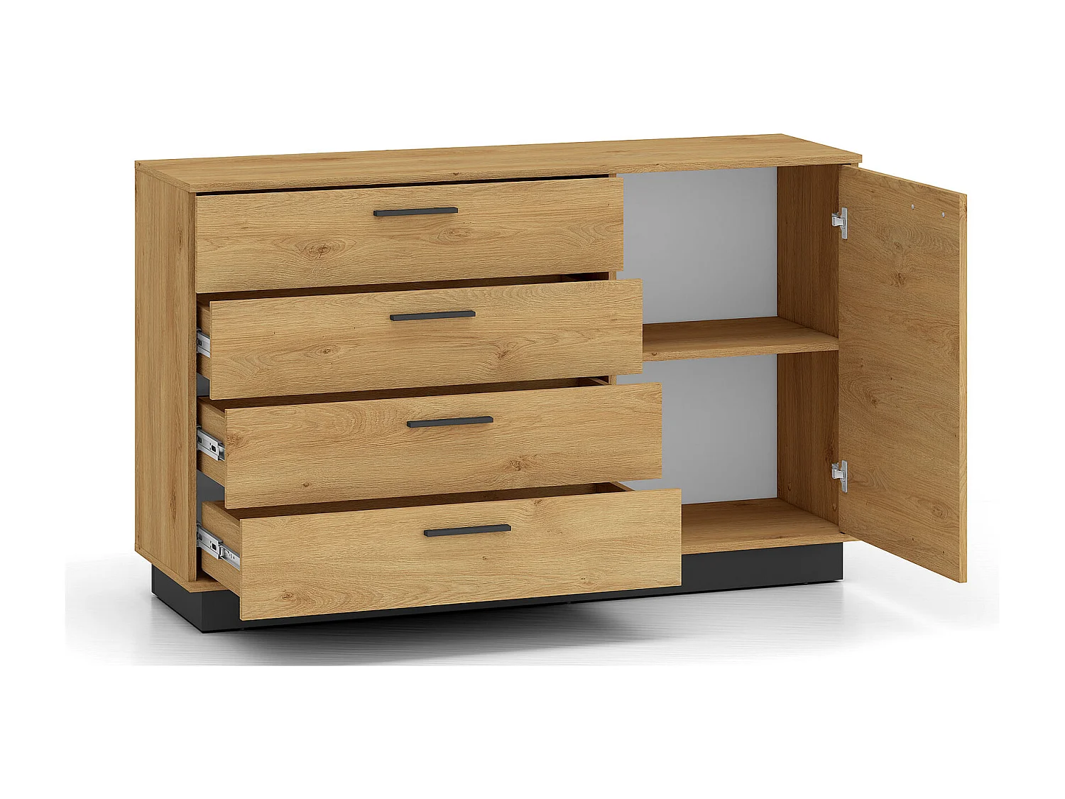 KOMMODE Modesto Eiche Style hell / Schwarz 138 / 40 / 86 cm