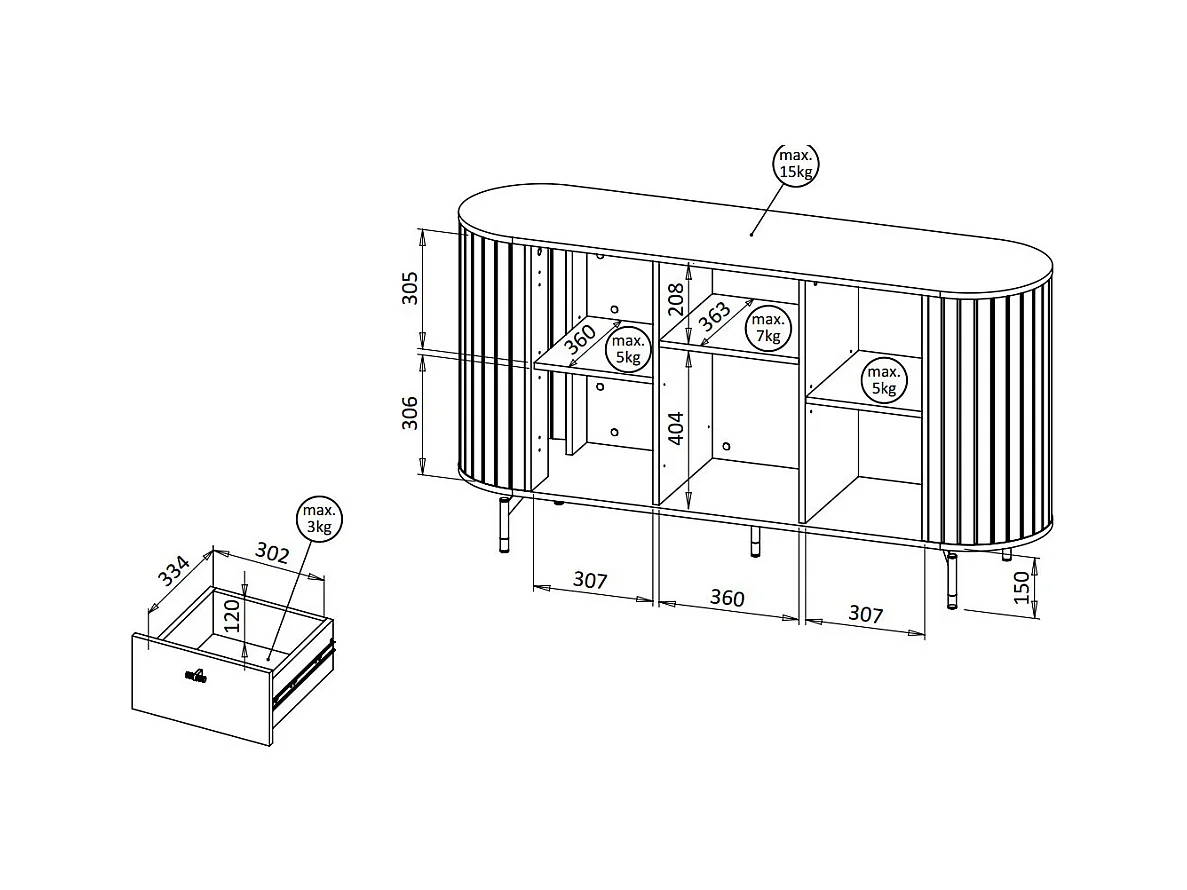 SIDEBOARD Zama Kaschmir 150 / 40 / 81 cm