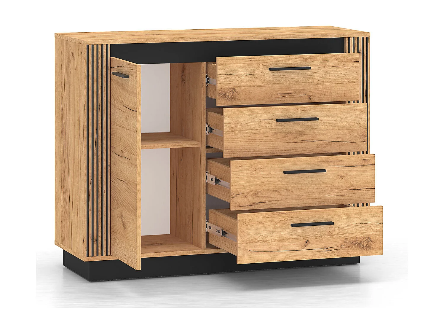 KOMMODE Urso Gold Craft Eiche / Schwarz 115 / 40 / 90 cm