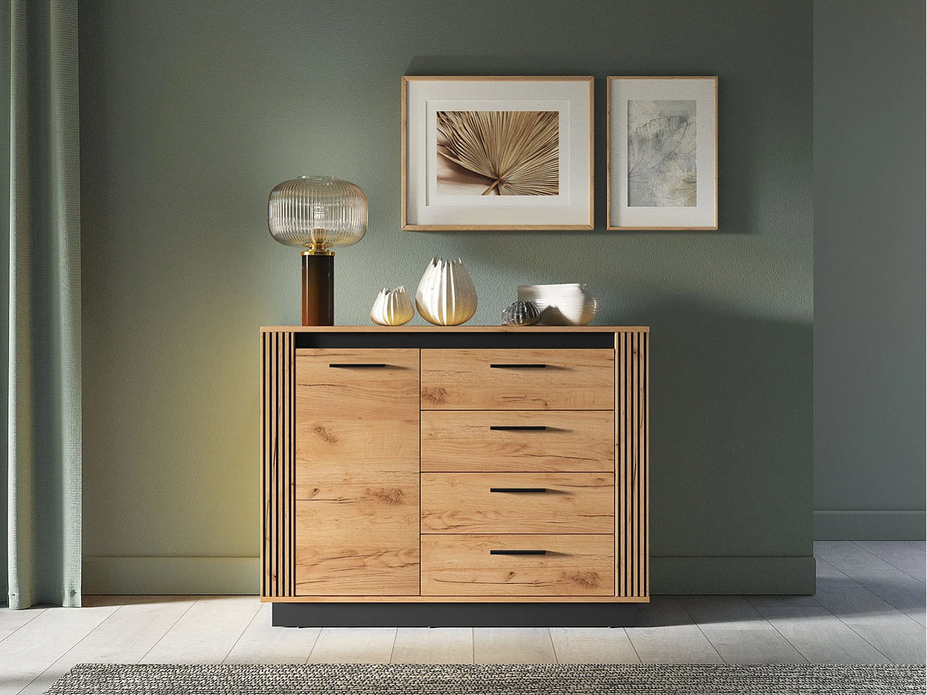 KOMMODE Urso Gold Craft Eiche / Schwarz 115 / 40 / 90 cm