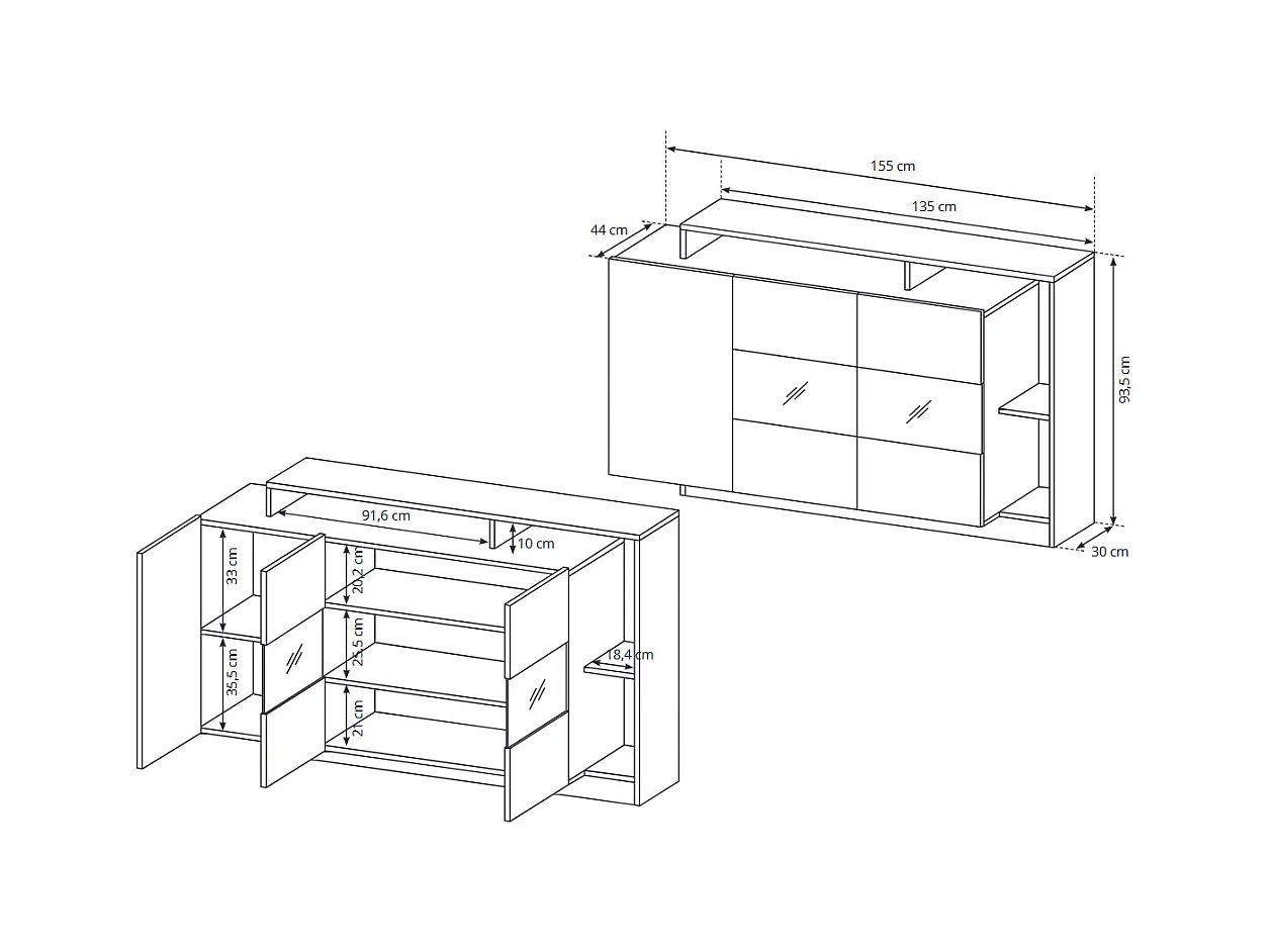 KOMMODE Alva Craft Gold Oak / anthrazit 155 / 44 / 93,5cm