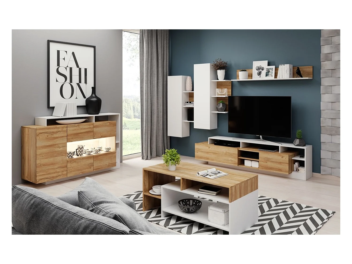 KOMMODE Alva Craft Gold Oak / anthrazit 155 / 44 / 93,5cm