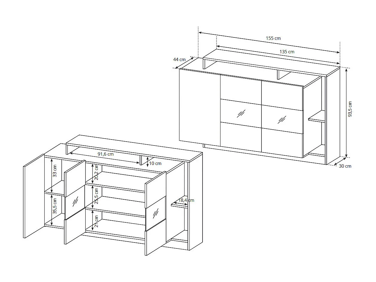 KOMMODE Alva Craft Gold Oak / anthrazit 155 / 44 / 93,5cm
