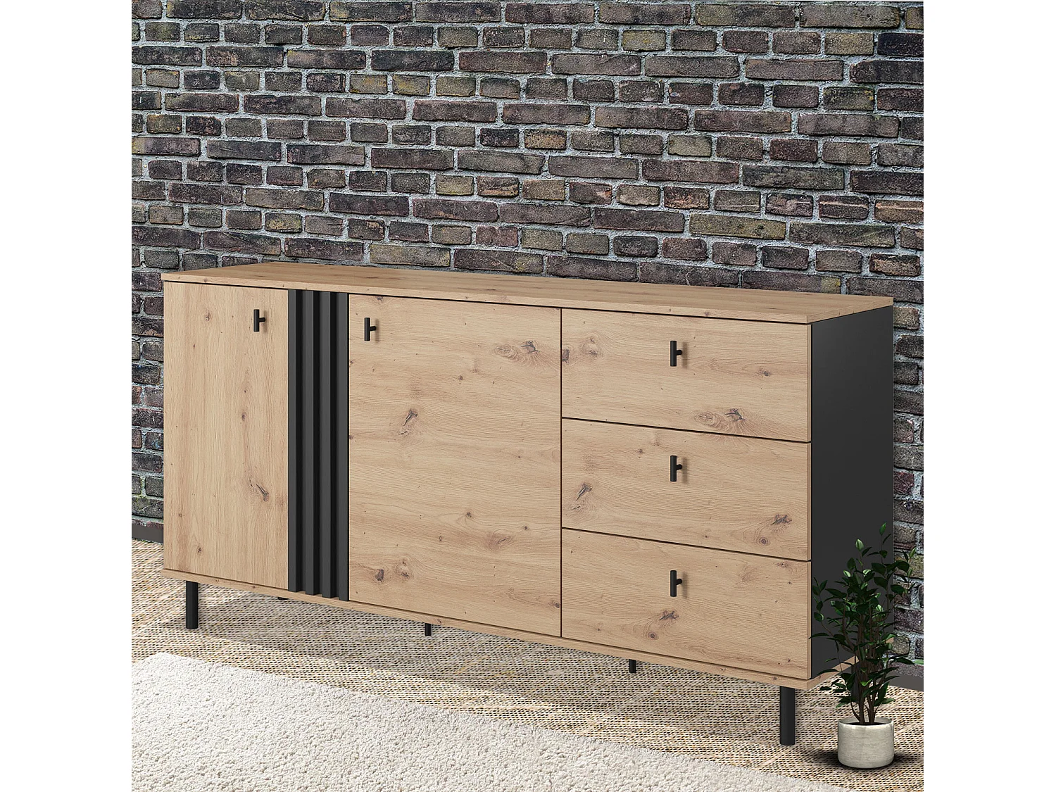 SIDEBOARD Madis sand grange eiche / anthrazit 165,1 cm / 40 cm / 82,2 cm