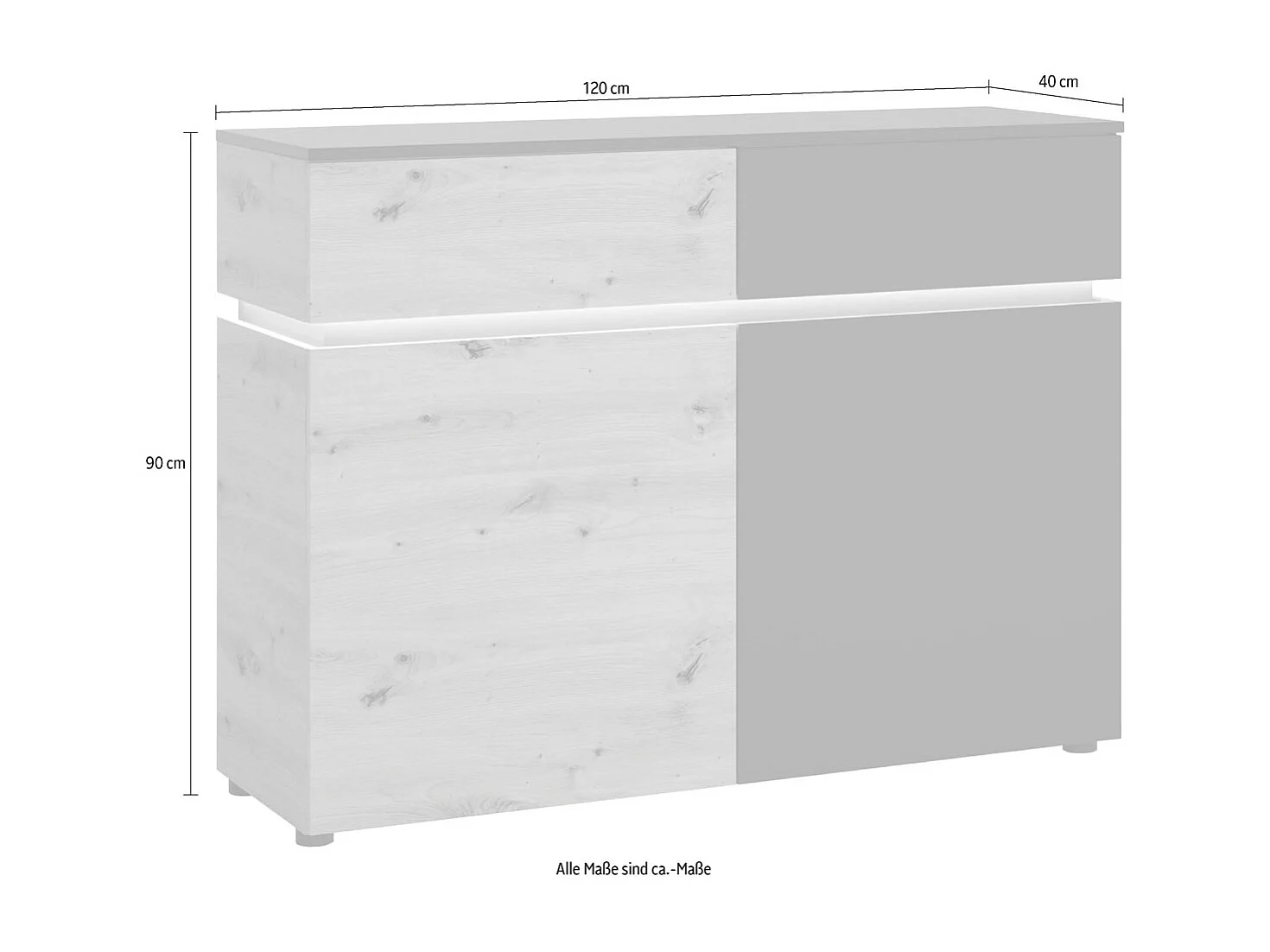 KOMMODE Luci Eiche Artisan / grau 120 / 40 / 90cm