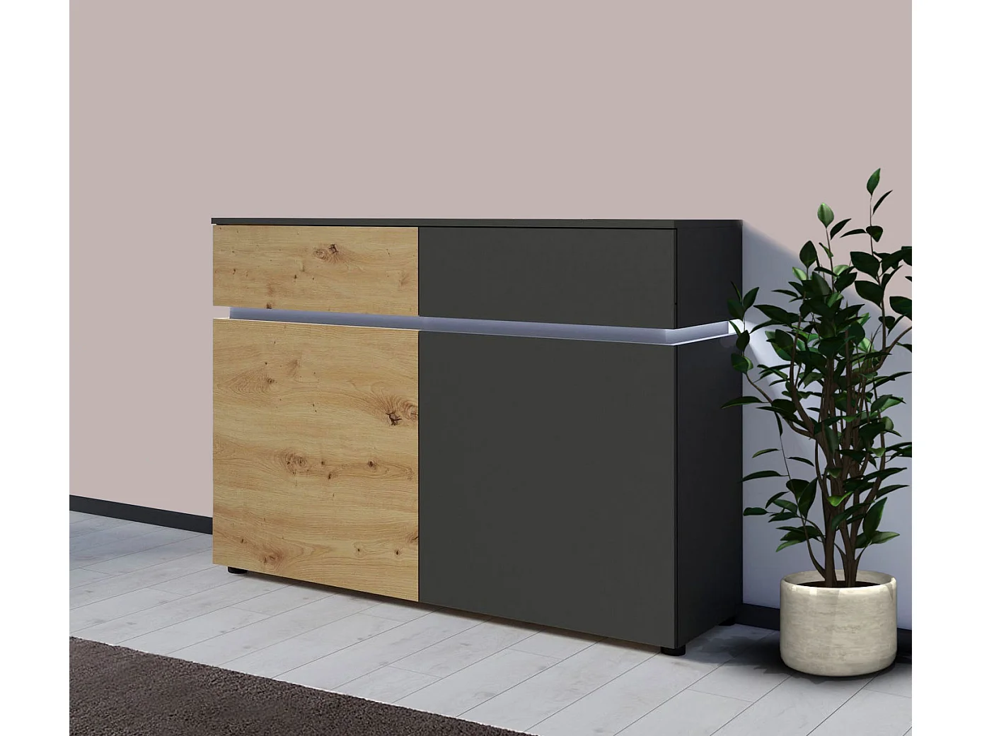 KOMMODE Luci Eiche Artisan / grau 120 / 40 / 90cm