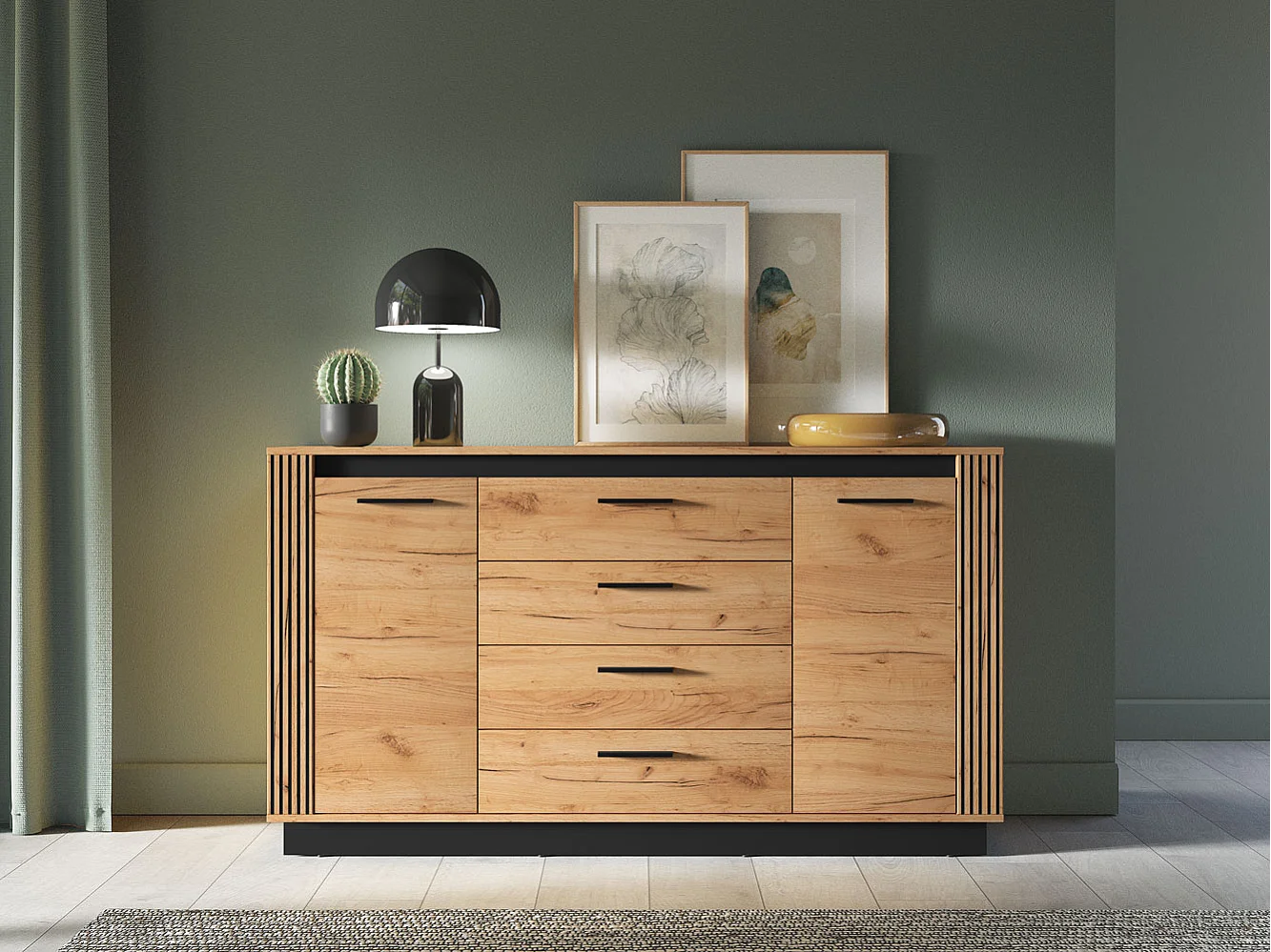 KOMMODE Urso Gold Craft Eiche / Schwarz 160 / 40 / 90 cm
