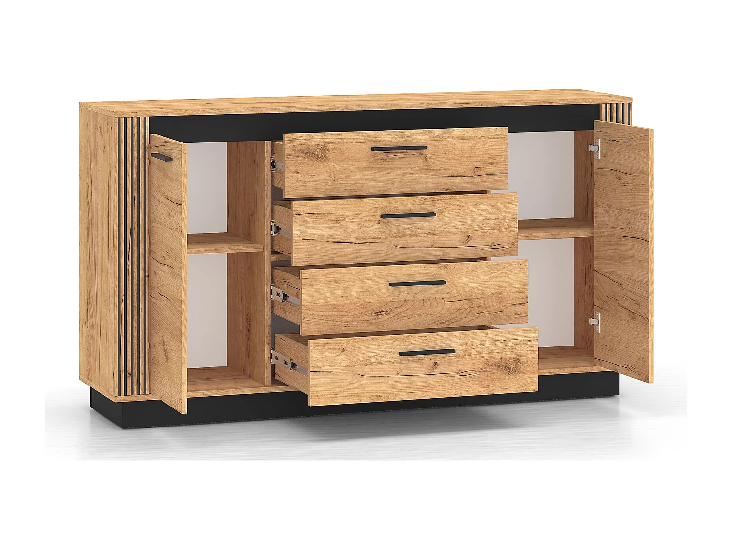 KOMMODE Urso Gold Craft Eiche / Schwarz 160 / 40 / 90 cm