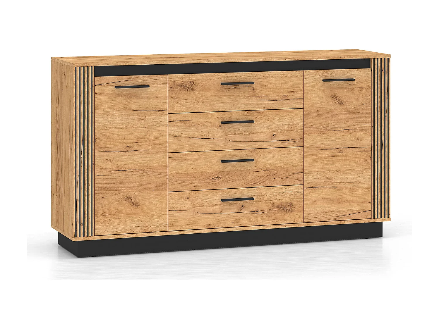 KOMMODE Urso Gold Craft Eiche / Schwarz 160 / 40 / 90 cm