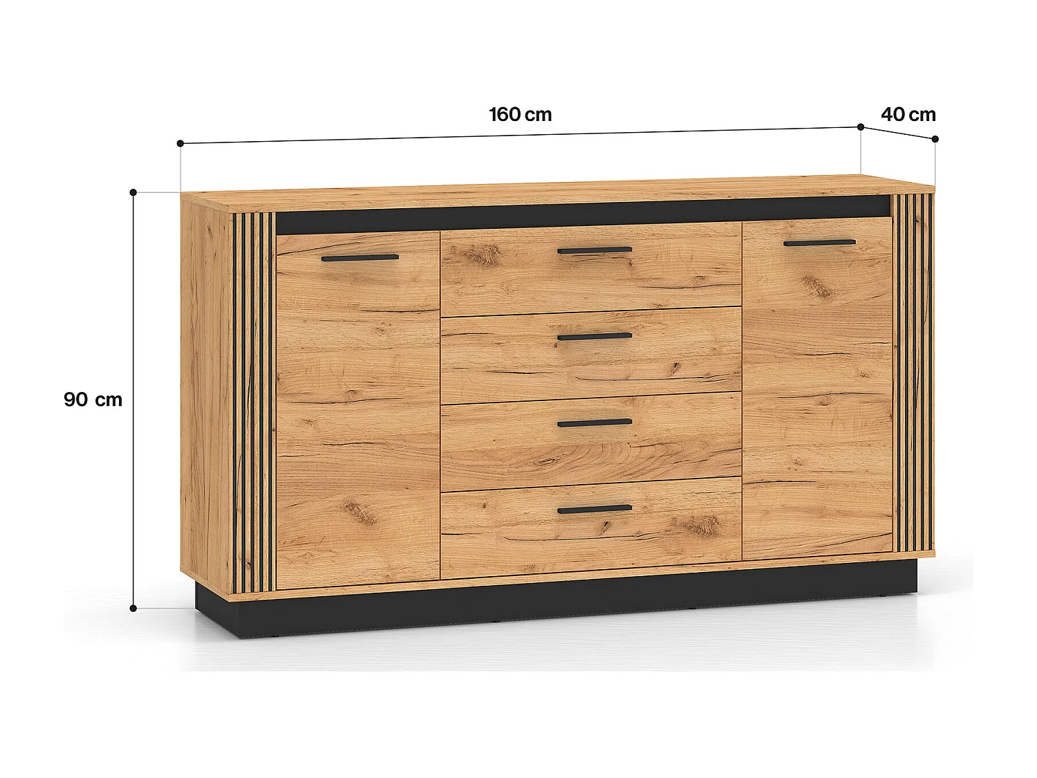 KOMMODE Urso Gold Craft Eiche / Schwarz 160 / 40 / 90 cm