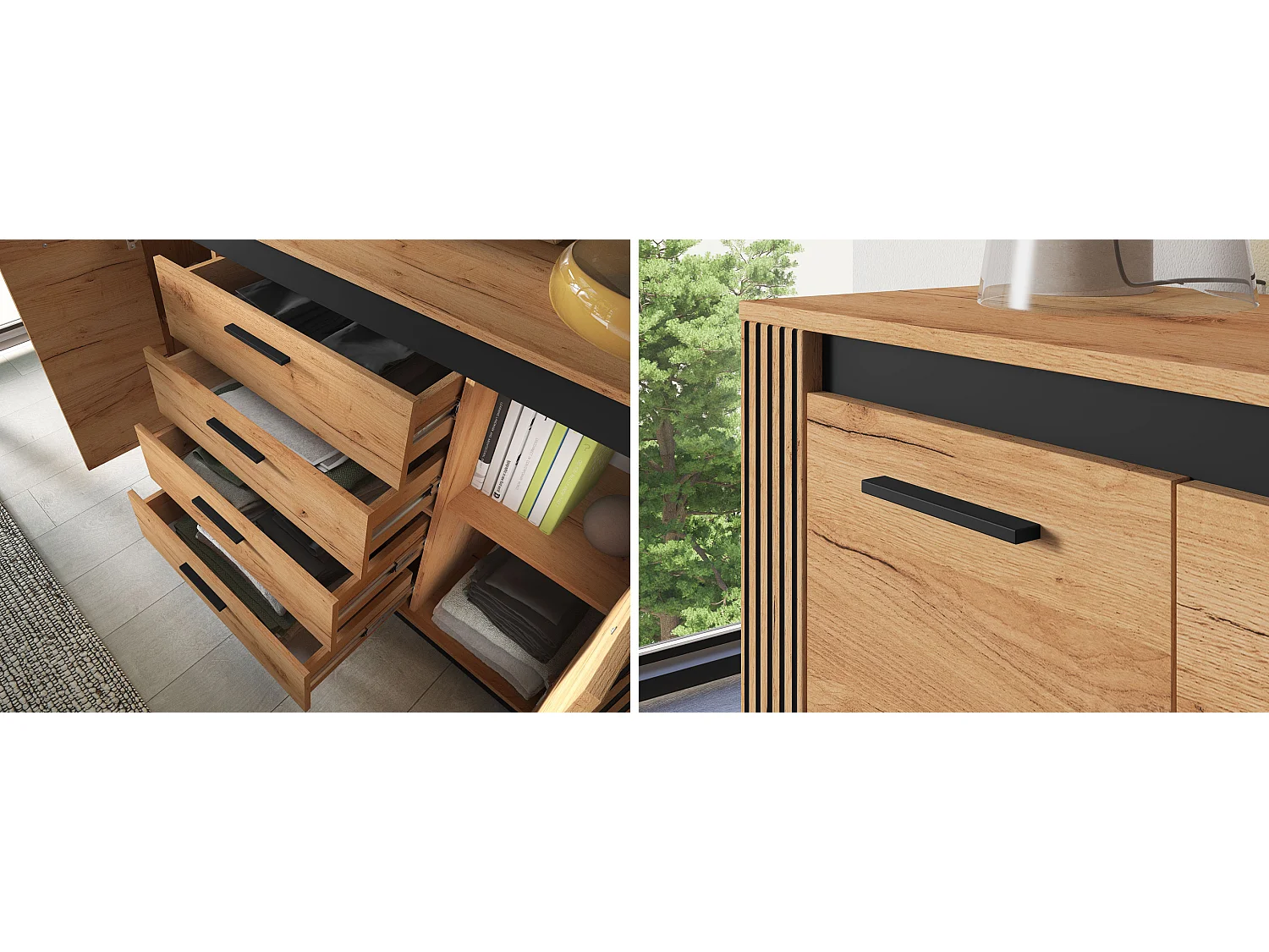 KOMMODE Urso Gold Craft Eiche / Schwarz 160 / 40 / 90 cm