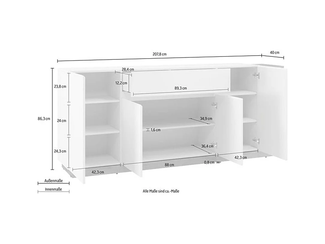 KOMMODE Bristol kosmos grau / Evoke Eiche 208 / 40 / 86cm