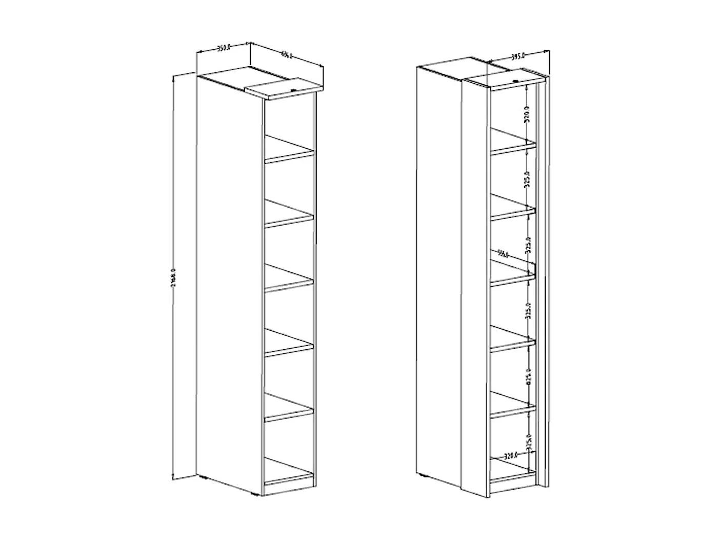 STAURAUMREGAL Optima artisan eiche 35 / 64 / 216cm