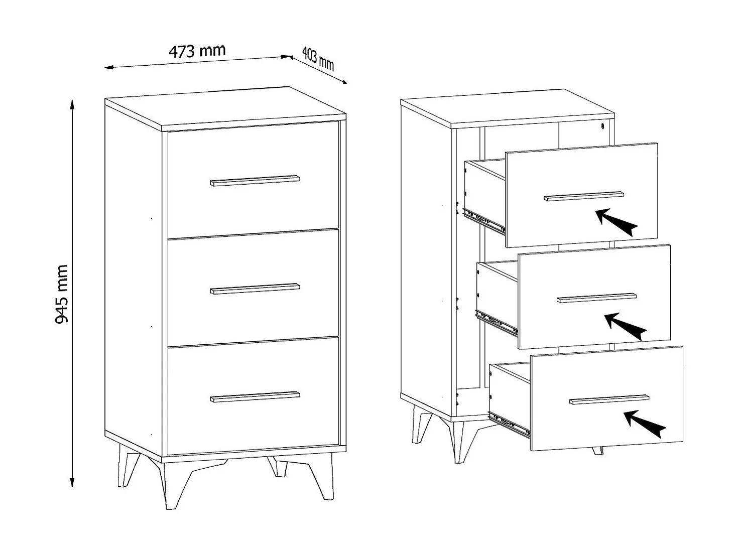 SCHUBLADENKOMMODE Frida Shirin Walnuss / schwarz 47,3 / 40,3 / 94,5cm
