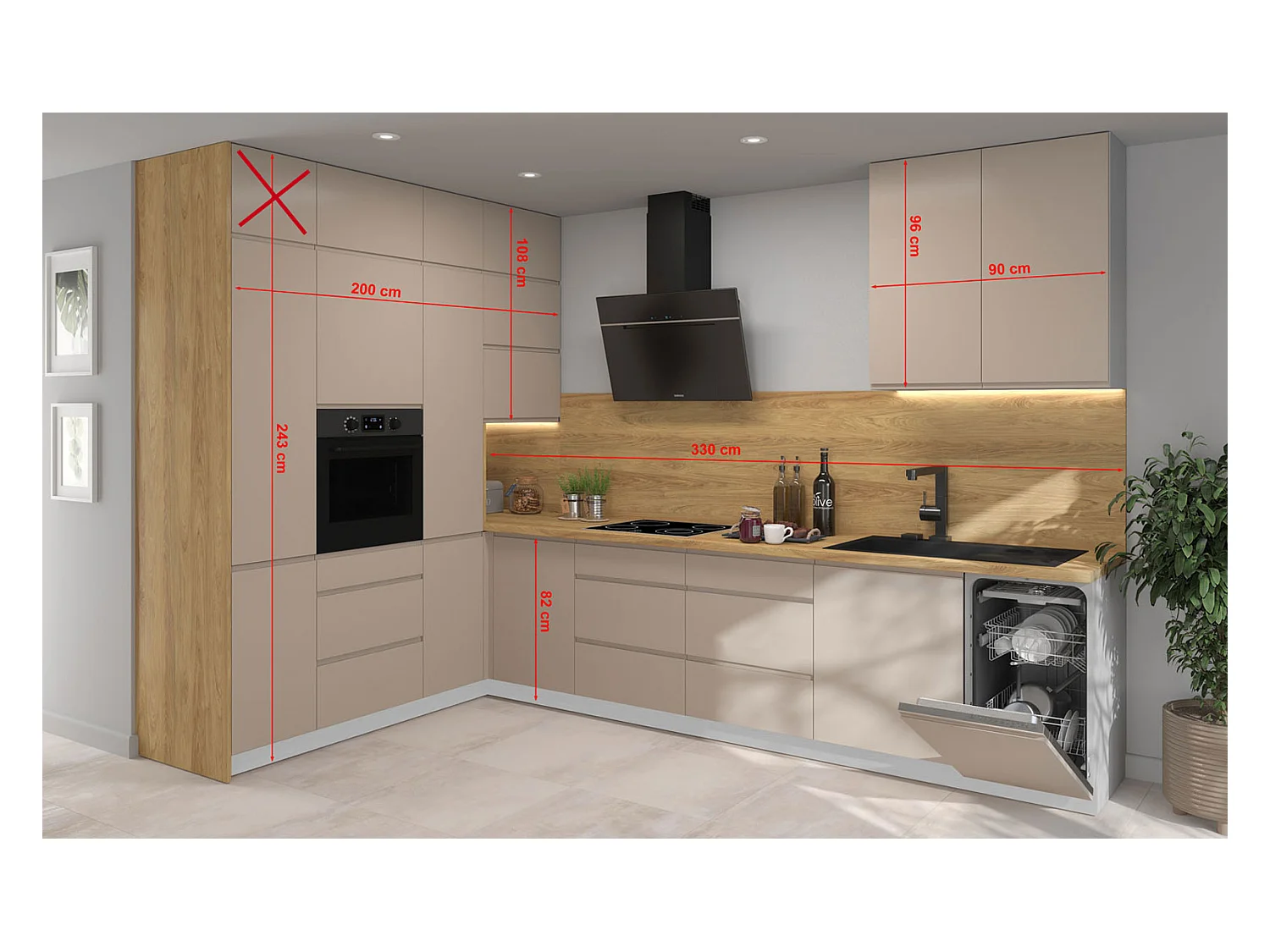 KÜCHENZEILE AVELLINO Korpus stone grey matt / grau 15-teilig