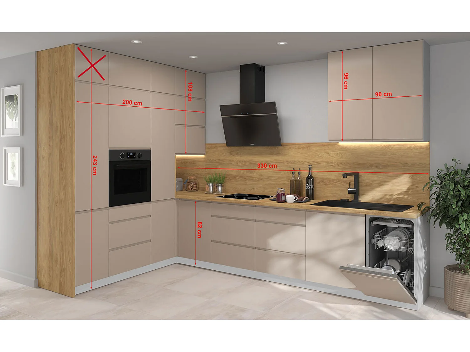 KÜCHENZEILE AVELLINO Korpus stone grey matt / grau 15-teilig