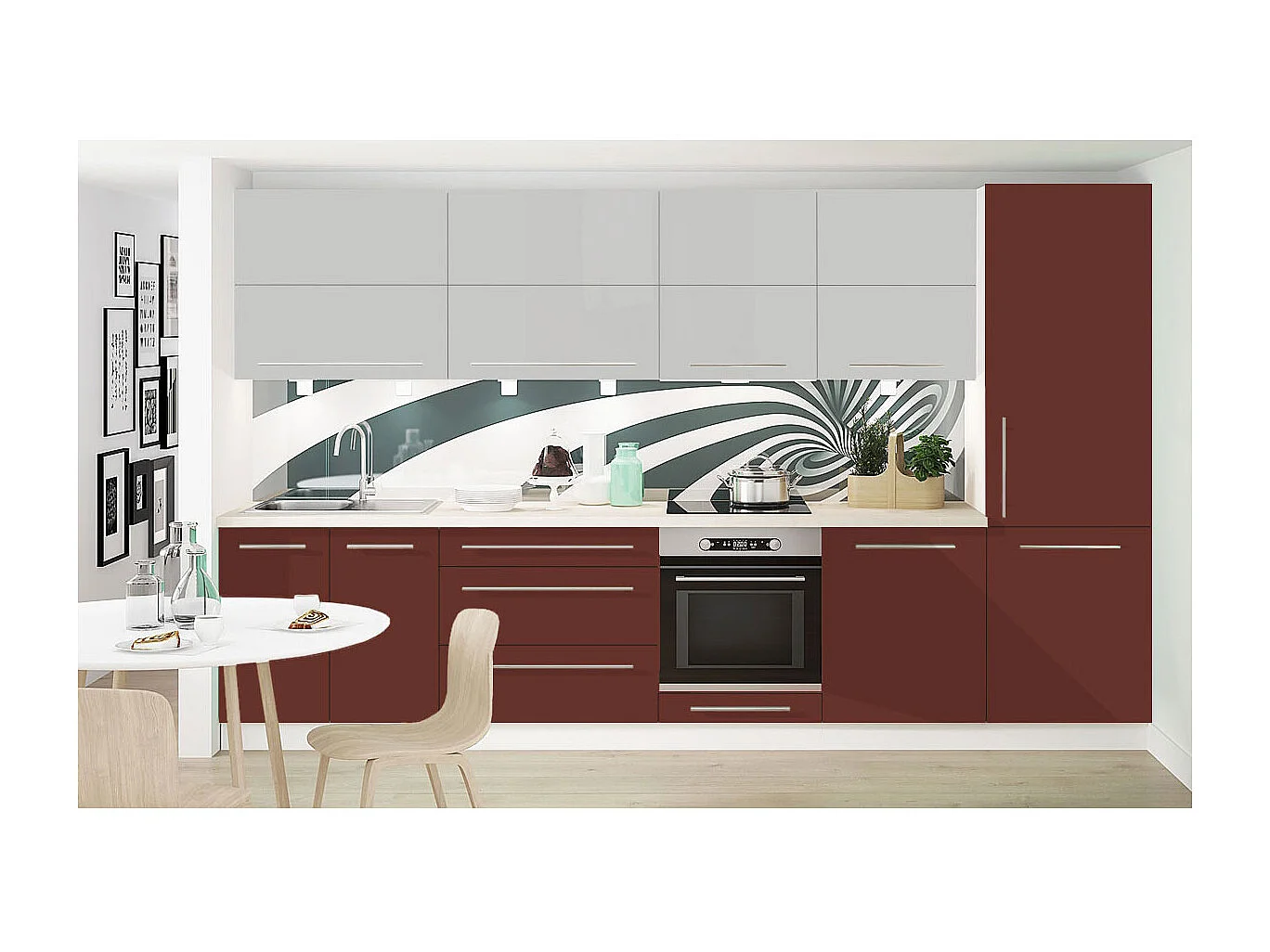 KÜCHENLEERBLOCK Brerra Telegrau 4 & Rotbraun Hochglanz / Weiß Matt 10-teilig