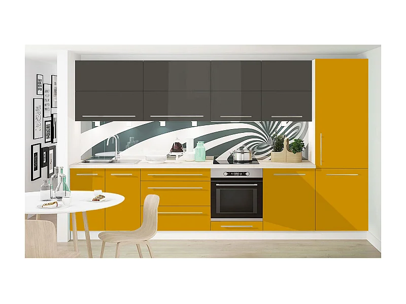 KÜCHENLEERBLOCK Brerra Honiggelb & Umbragrau Hochglanz / Weiß Matt 10-teilig