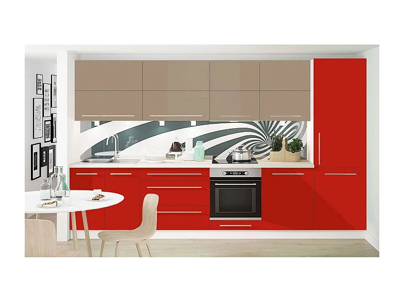 KÜCHENLEERBLOCK Brerra Graubeige & Verkehrsrot Hochglanz / Weiß Matt 10-teilig