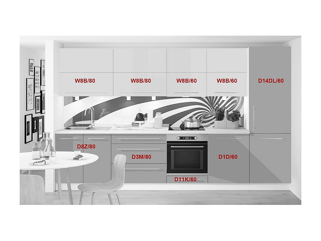 KÜCHENLEERBLOCK Brerra Orientrot & Staubgrau Hochglanz / Weiß Matt 10-teilig