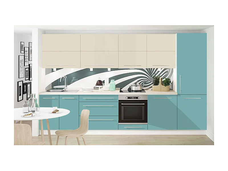 KÜCHENLEERBLOCK Brerra Pastelltürkis & Perlweiß Hochglanz / Weiß Matt 10-teilig