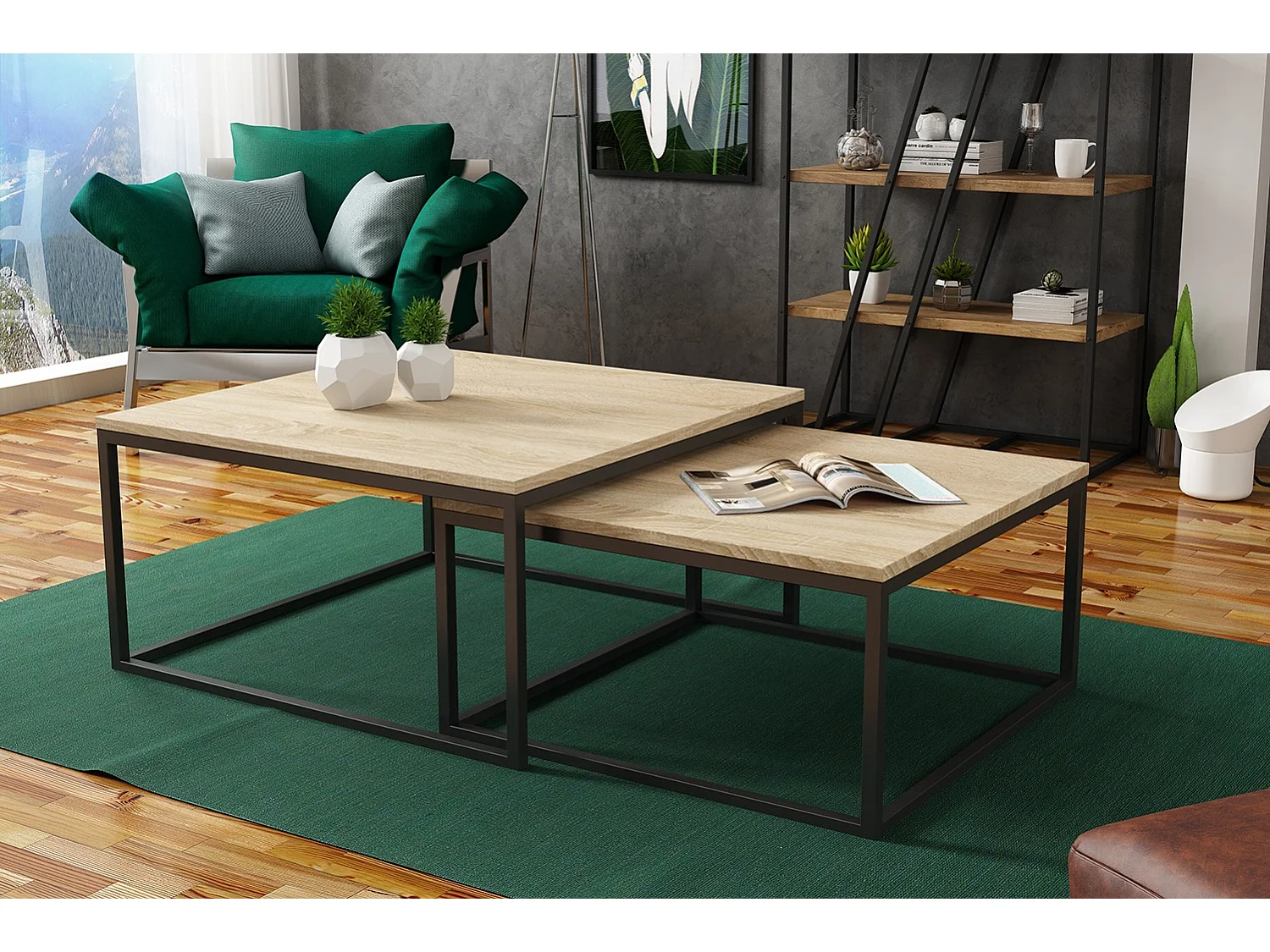 COUCHTISCH Dual Sonoma Eiche / Schwarz (2er-Set)