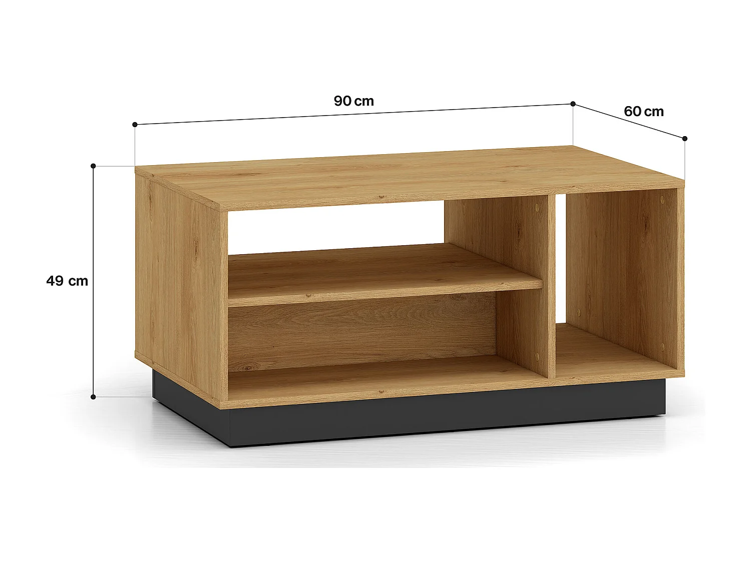 COUCHTISCH Modesto Eiche Style hell / Schwarz 90 / 60 / 49 cm