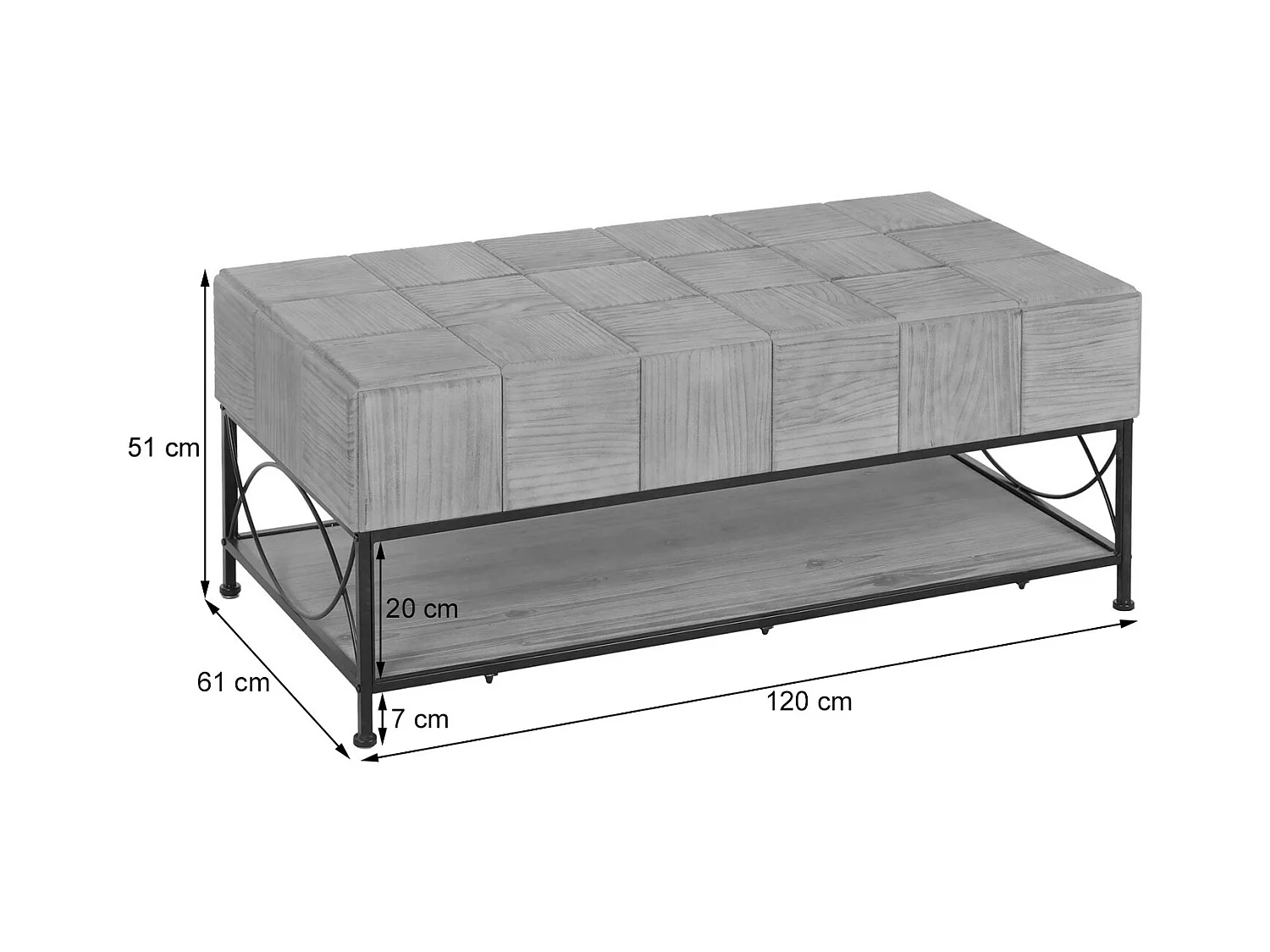 Tavolino MCW-N30, tavolo da salotto divano tavolino, ripiano in legno massiccio MDF, 51x120x61cm