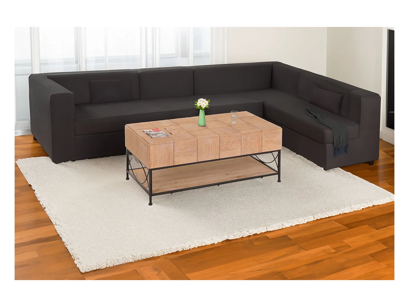 Tavolino MCW-N30, tavolo da salotto divano tavolino, ripiano in legno massiccio MDF, 51x120x61cm