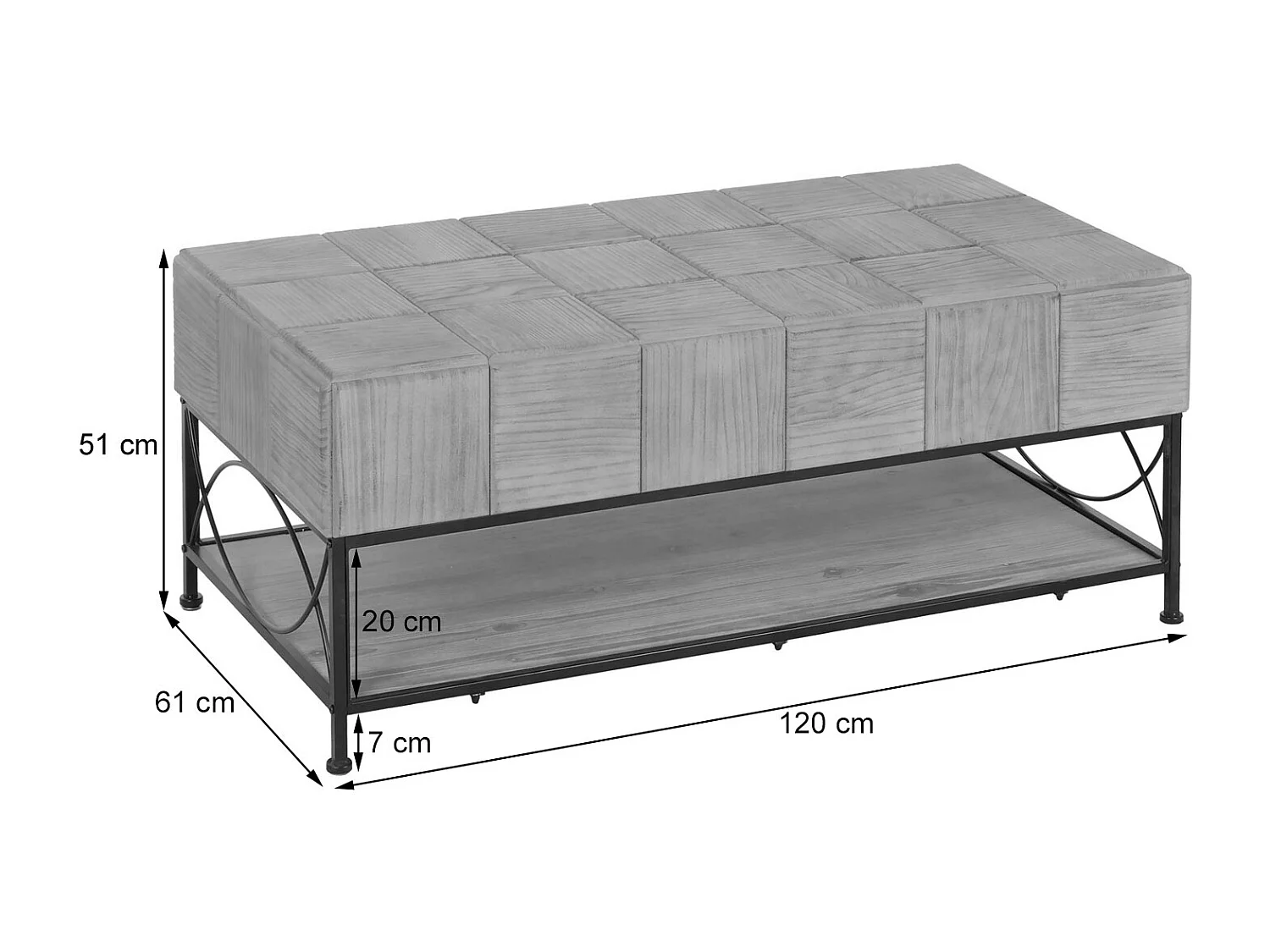 Couchtisch MCW-N30, Wohnzimmertisch Tisch Sofatisch Beistelltisch, Ablage Massiv-Holz MDF, 51x120x61cm