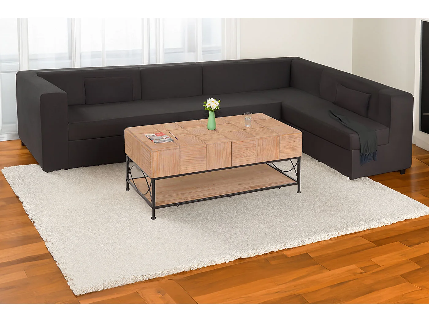 Couchtisch MCW-N30, Wohnzimmertisch Tisch Sofatisch Beistelltisch, Ablage Massiv-Holz MDF, 51x120x61cm