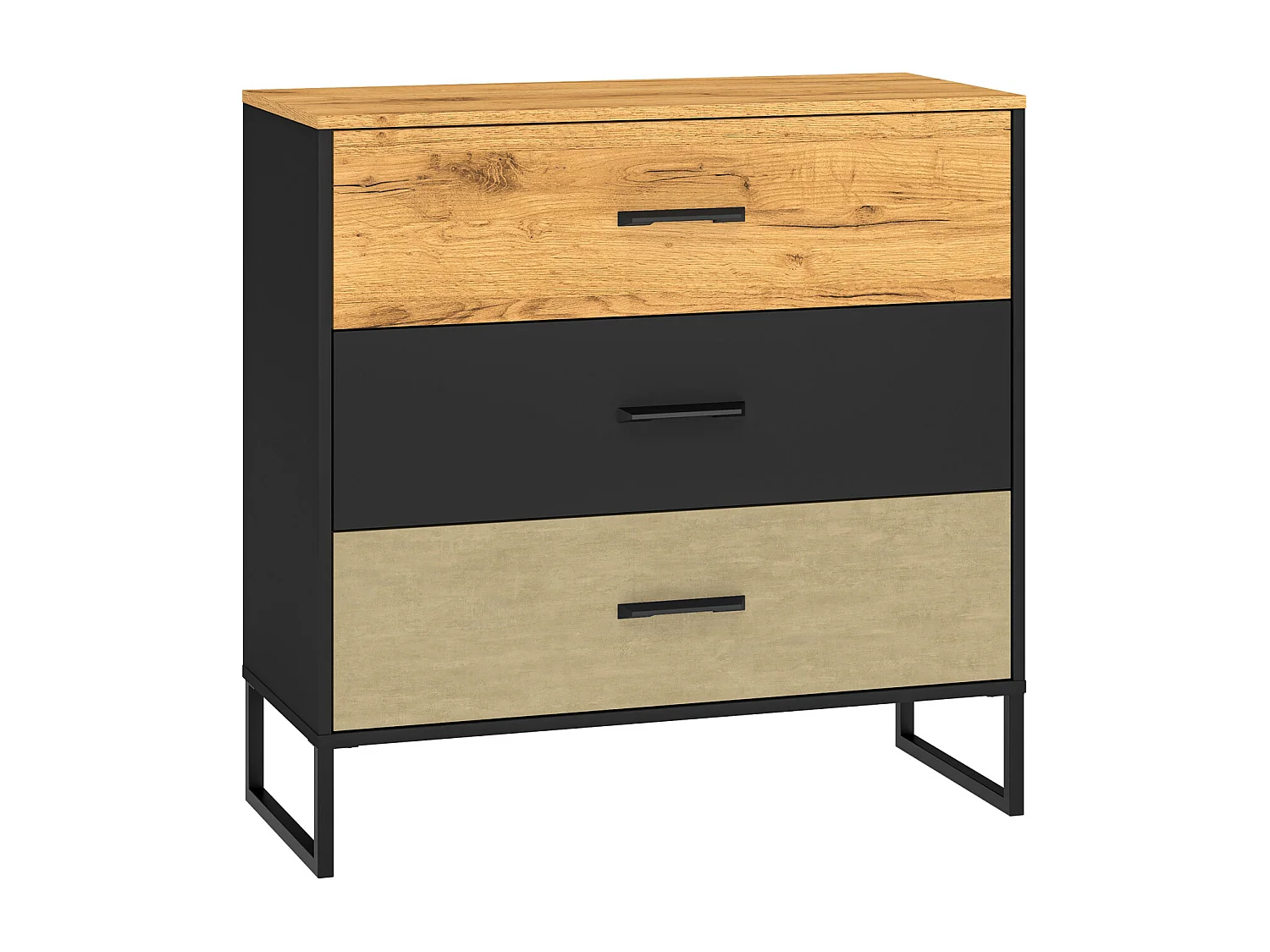 KOMMODE Colt schwarz / Craft Gold Eiche / Premium Steel 92 / 40 / 90cm