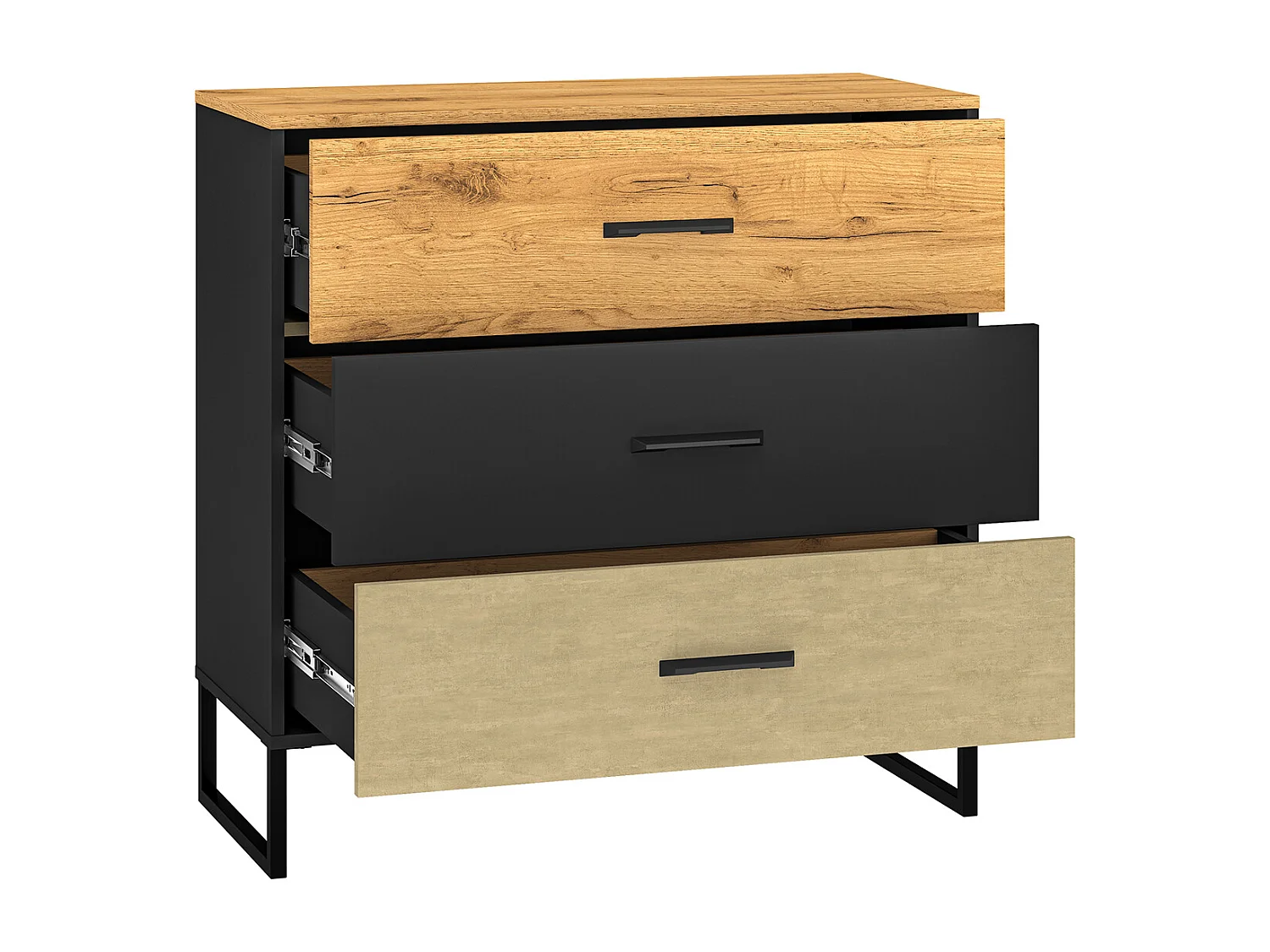 KOMMODE Colt schwarz / Craft Gold Eiche / Premium Steel 92 / 40 / 90cm