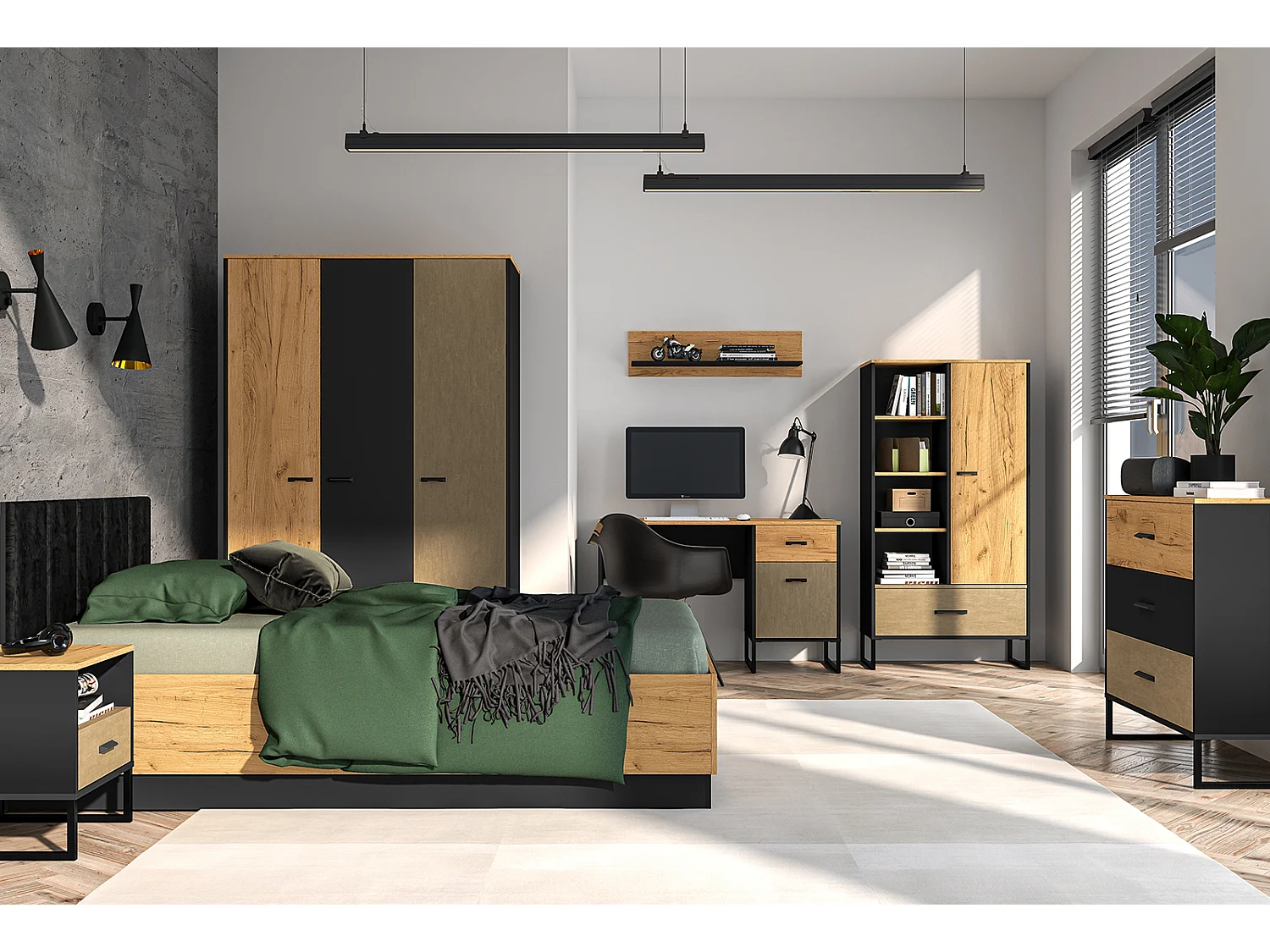 KOMMODE Colt schwarz / Craft Gold Eiche / Premium Steel 92 / 40 / 90cm