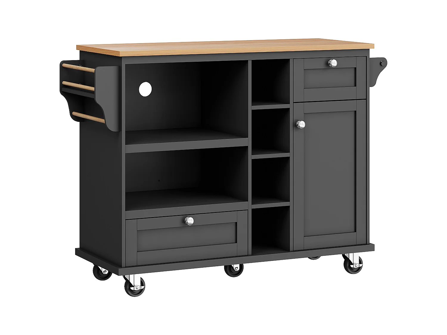 Desserte de cuisine noir - Desserte de cuisine avec 2 tiroirs et 1 porte - rangement ouvert et porte-serviettes - deux modes d'utilisation