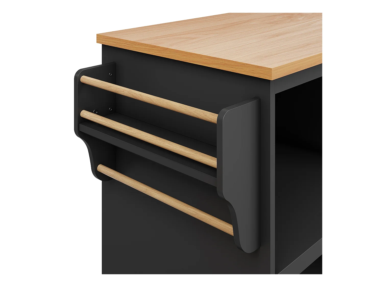 Desserte de cuisine noir - Desserte de cuisine avec 2 tiroirs et 1 porte - rangement ouvert et porte-serviettes - deux modes d'utilisation