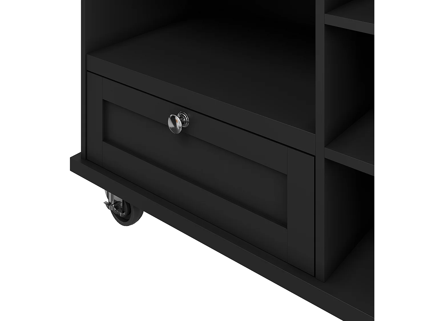 Carrinho de Cozinha Preto - Carrinho de Cozinha com 2 Gavetas e 1 Porta - Arrumação Aberta e Toalheiro - Duas Utilizações