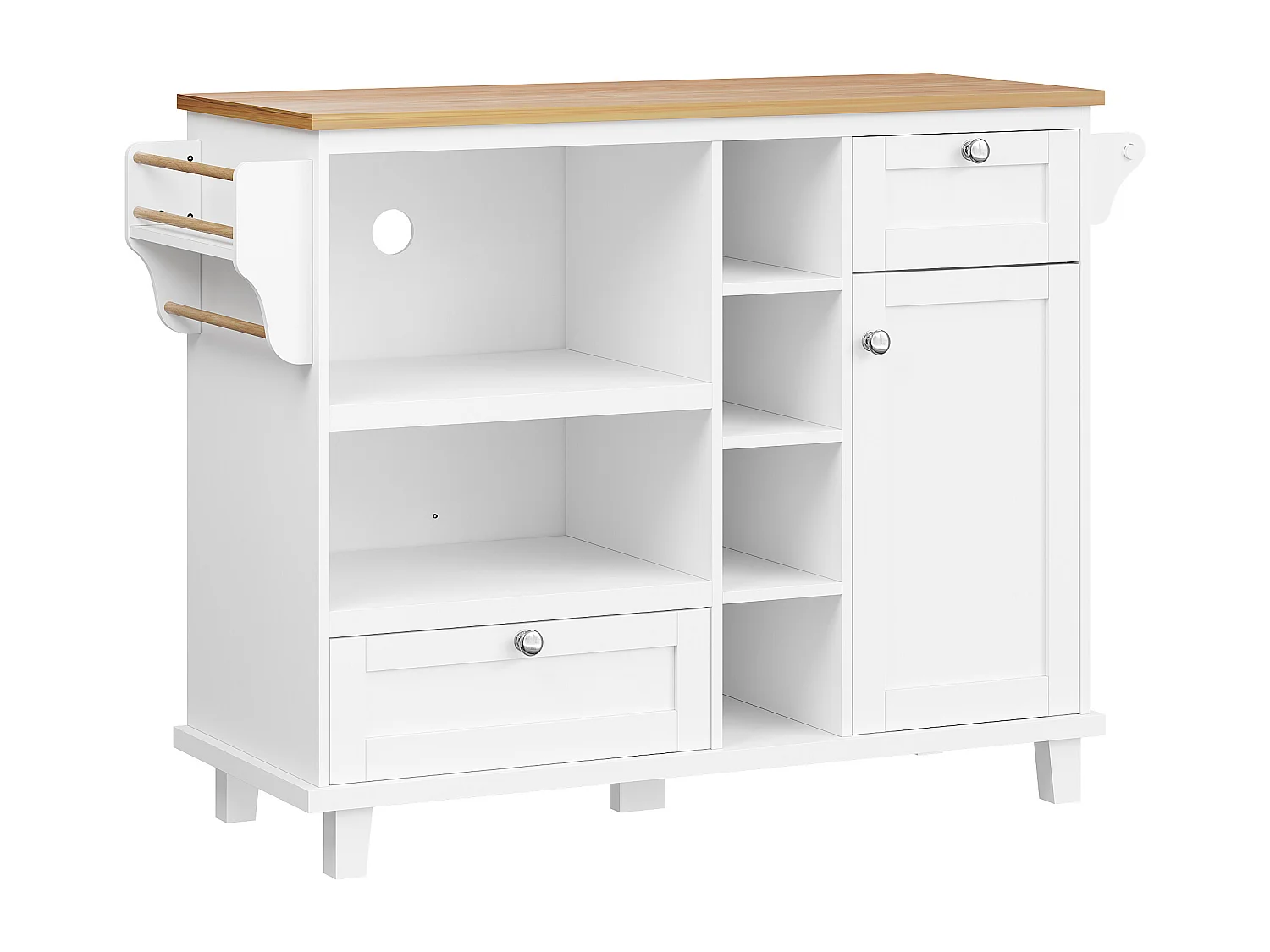 Desserte de cuisine blanche - Desserte de cuisine avec 2 tiroirs et 1 porte - rangement ouvert et porte-serviettes - deux modes d'utilisation