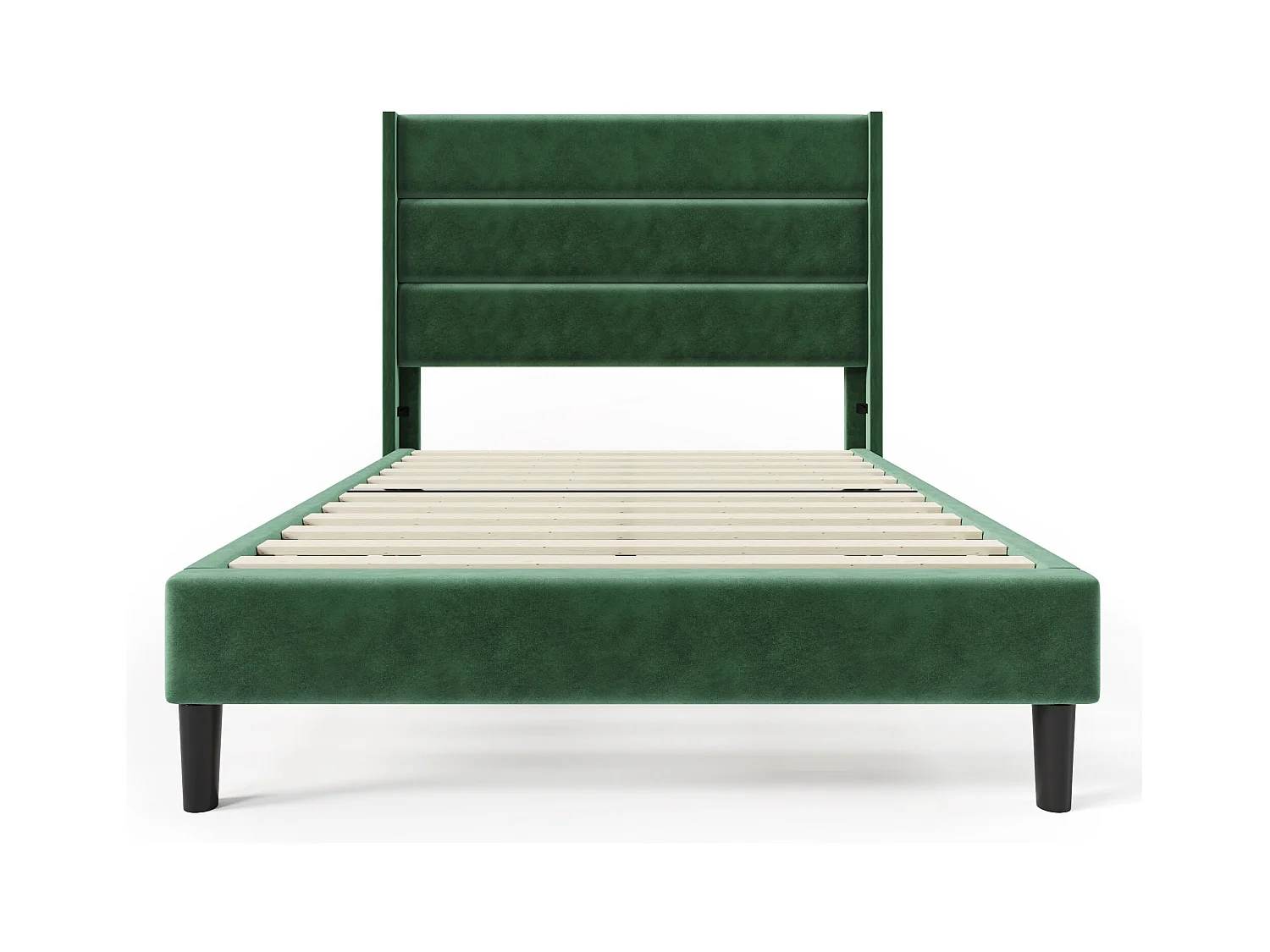 Lit enfant 90 x 200 cm - Lit simple avec sommier à lattes et tête de lit - velours vert - sans matelas