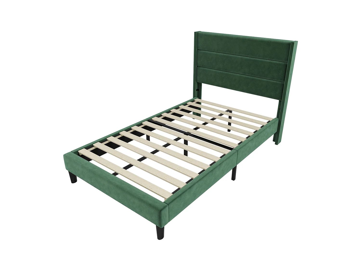 Lit enfant 90 x 200 cm - Lit simple avec sommier à lattes et tête de lit - velours vert - sans matelas