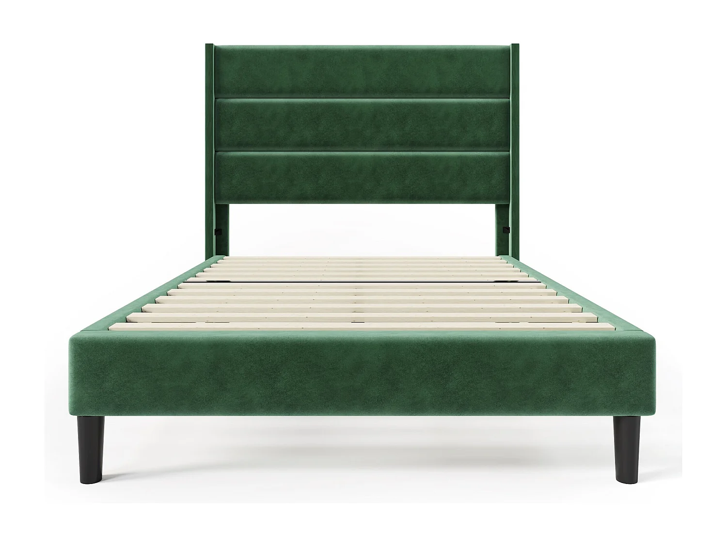 Cama de criança 90 x 200 cm - Cama individual com estrado de ripas e cabeceira - veludo verde - sem colchão